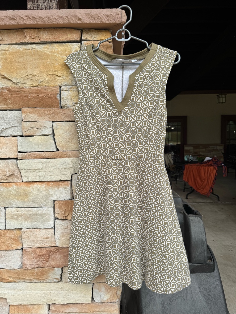 Sleeveless Geometric A-Line Dress in Olive